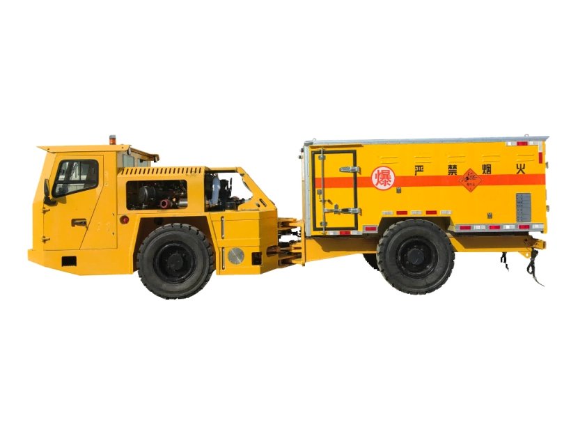 Underground mining explosives transport vehicle