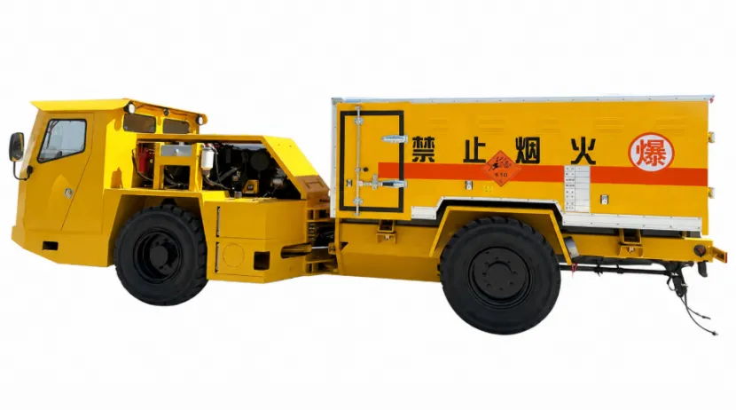 Isolated yellow mining explosive transport truck