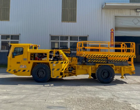 Yellow underground mining scissor lift in factory